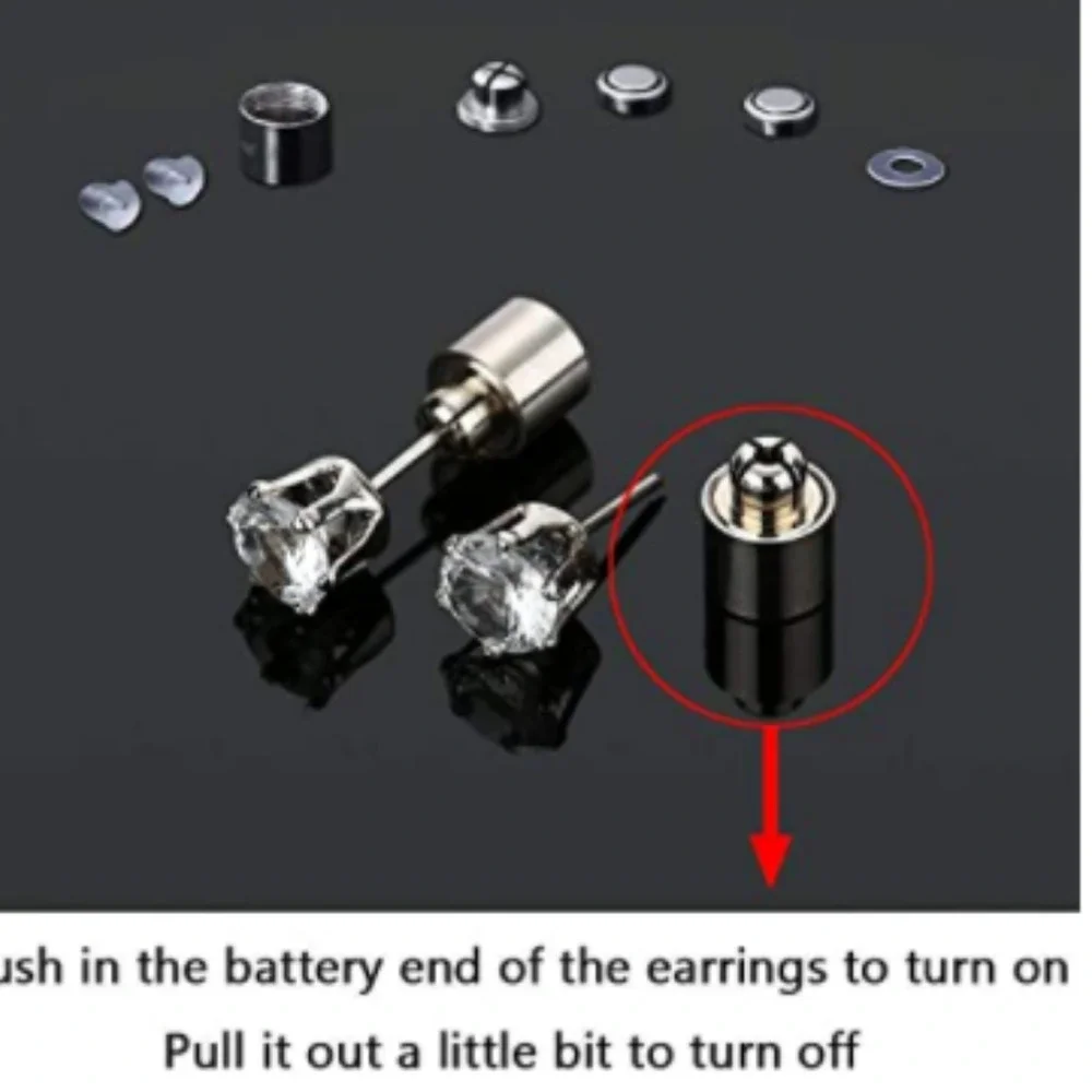 LED Earrings Blinking Multi Colored Light Up CZ Diamond Stud Changing colors NEW - Picture 9 of 10